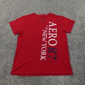 Aeropostale Shirt Mens M Red Spell Out Logo Causal Preppy Short Sleeve Y2K Aero